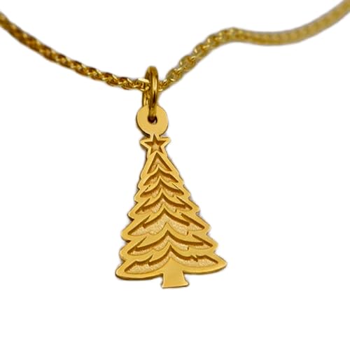 Halskette aus 925er Sterlingsilber| 22 x 18 mm 45|7 cm Kette Weihnachtsbaumanhänger – Feiertagskette Winter festlicher Charme Weihnachtsbaum einzigartig| saisonal handgefertigt| vergoldet L_01928 von LKBEADS