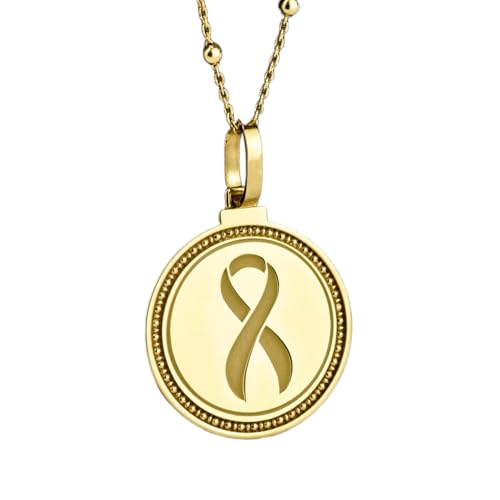 Halskette aus 925er Sterlingsilber| 24 mm 18 Zoll Kette Anhänger Krebs-Bewusstseinsschleife Schmuck gravierter Krebsschleife Krebssymbol-Krebsschleifen-Anhänger handgefertigte Vergoldung L_02071 von LKBEADS