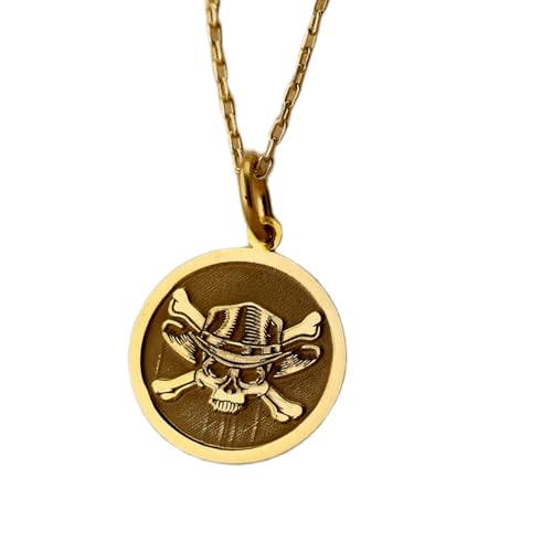 Halskette aus 925er Sterlingsilber| 24 mm 18-Zoll-Kette Totenkopf gekreuzten Knochen Piratenanhänger Atocha-Anhänger spanische Münze Piratenschatz für ihn handgefertigter Schmuck Vergoldung L_01397 von LKBEADS