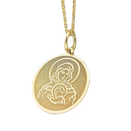 Halskette aus 925er Sterlingsilber| 25 mm 18 Zoll Kette Münzanhänger Jungfrau Maria| Mutter Gottes christlicher Schutzschmuck Schmuck Madonna und Kinderschutz handgefertigte Vergoldung LG_00017 von LKBEADS
