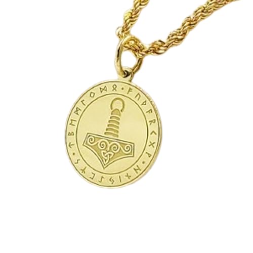 Halskette aus 925er Sterlingsilber| 25 mm 18 Zoll Kette Wikinger-Thorhammer-Mjölnir-Scheibenanhänger Wikingerschmuck nordischer Hammeranhänger Wikinger-Runenanhänger vergoldet| handgefertigt LG_00971 von LKBEADS