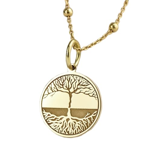 Halskette aus 925er Sterlingsilber| 28 mm 18 Zoll Kette Lebensbaum| spiritueller Baumschmuck symbolische Baummünzenkette für Frauen heiliger handgefertigte Vergoldung LG_00730 von LKBEADS
