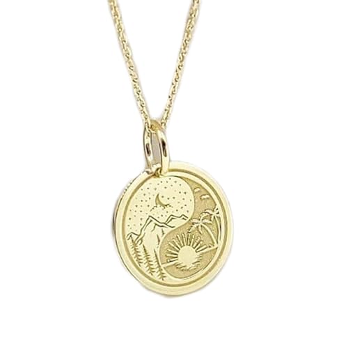 Halskette aus 925er Sterlingsilber| 28 mm 18 Zoll Kette Sonne-Mond-Yin-Yang-Anhänger gravierter Naturschmuck Yin-Yang-Meer- und Berganhänger Yin-Yang-Sonne-Mond-Vergoldung| handgefertigt |LG_00139 von LKBEADS