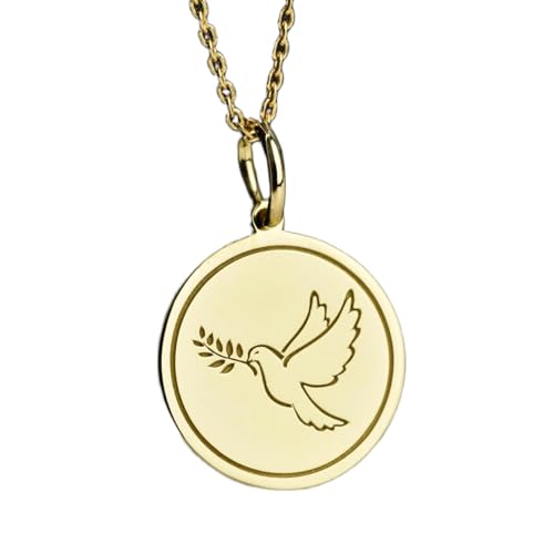 Halskette aus 925er Sterlingsilber| 28 mm 18 Zoll Kette Taubenvogelschmuck Friedenstaubenanhänger Taube hält Olivenzweig-Anhänger Medaillon mit Friedensvogelsymbol Vergoldung| handgefertigt LG_00727 von LKBEADS