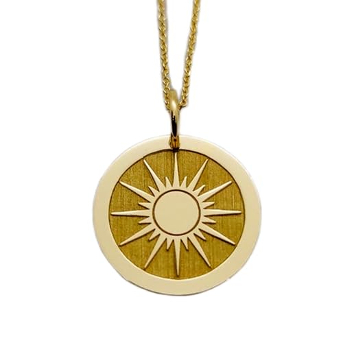 Halskette aus 925er Sterlingsilber| 28 mm 18 Zoll Kette zierlicher| mehrlagiger Sunburst-Münzanhänger Sonnenscheibenschmuck Sonnenschein-Charm Sunburst-Schmuck handgefertigte Vergoldung LG_00793 von LKBEADS