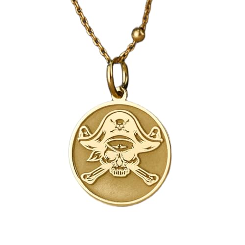 Halskette aus 925er Sterlingsilber| 28 mm| 45|7 cm lange Kette| Piratenkette| graviertes Freibeutermedaillon| nautischer maritime Halskette| Seefahrer-Anhänger| handgefertigter vergoldet| LG_00832 von LKBEADS