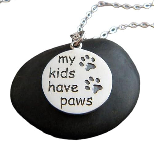 Halskette aus 925er Sterlingsilber mit Pfotenabdruck, „Meine Kinder haben 2 Pfoten“, zwei geätzte Anhänger mit Tierstolz, Tierliebe, schlichter Pfotenabdruck, Schmuck für Hund und Katze | mit 45,7 von LKBEADS