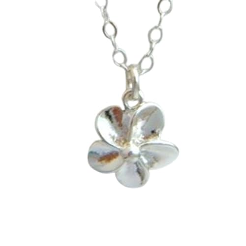 Halskette aus 925er Sterlingsilber mit Plumeria-Blumenanhänger, tropischer Anhänger, kleine, schlichte Halskette, zarter Blumenschmuck für jeden Tag | mit 45,7 cm Kette | versilbert | L_PN_0452 von LKBEADS