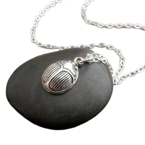 Halskette aus 925er Sterlingsilber mit Skarabäus-Anhänger, geflügelter ägyptischer Käfer, Flügel, Insekt, Mythologie, rustikaler Geist, Wiedergeburt, Schutz, Sonnensymbol | mit 45,7 cm | versilbert von LKBEADS