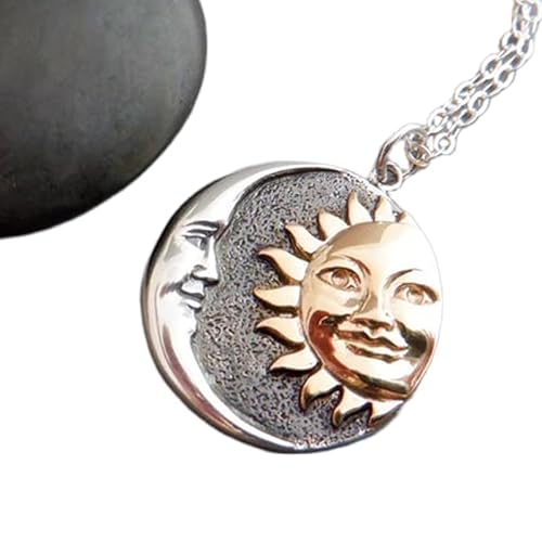 Halskette aus 925er Sterlingsilber mit Sonne und Halbmond|Sonnenakzent aus Bronze|Charm des himmlischen Universums|Kraftanhänger aus verschiedenen Metallen als Geschenk für Sterngucker | mit 45,7 von LKBEADS