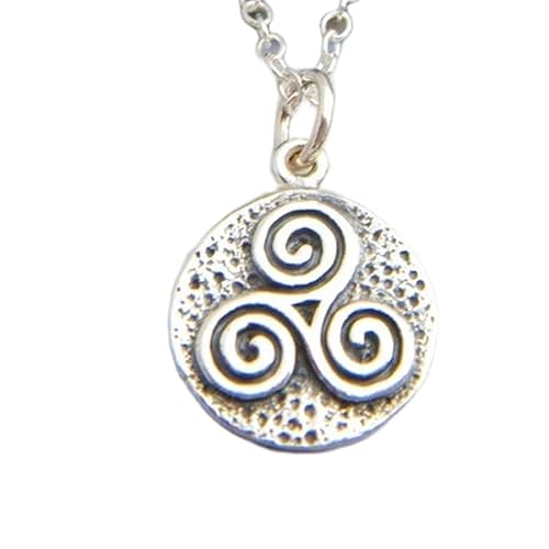 Halskette aus 925er Sterlingsilber mit dreifacher Spirale, kleiner Amulett-Anhänger, Yoga-Schmuck, mehrlagiger Triskele-Triskelion-Symbol, Anhänger mit weißer Magie | mit 45,7 cm | versilbert | 0535 von LKBEADS