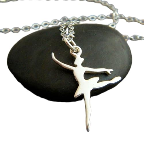 Halskette mit Balletttänzerin aus 925er Sterlingsilber, Pirouette, Pirouetten drehende Ballerina, Tutu-Anhänger, Tänzerin, Tanz-Charm, Damen-Sportschmuck | mit 45,7 cm langer Kette | versilbert | von LKBEADS