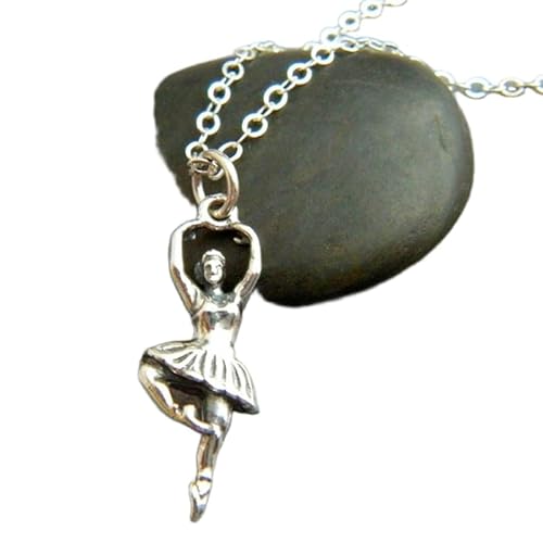 Halskette mit Balletttänzerin aus 925er Sterlingsilber, Pirouette, pirouettierende Ballerina, realistischer Anhänger, Spitzentänzerin, Tanz-Charm, Damen-Sportschmuck | mit 45,7 cm | versilbert | von LKBEADS