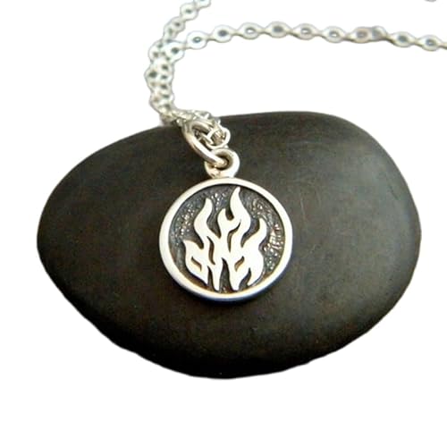 Halskette mit Feuerelement aus 925er Sterlingsilber, Flamme, Smallfour, 4-Elementsymbol-Charm-Anhänger, Widder, Löwe, Schütze, Yoga-Schmuck, zierlich | mit 45,7 cm langer Kette | versilbert | 0239 von LKBEADS