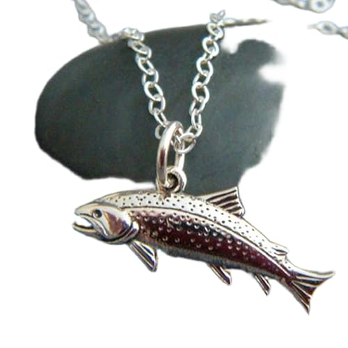 Halskette mit Forelle aus 925er Sterlingsilber, kleiner Fischanhänger, Fliegenfischer, Frau, Sportfischen, Fluss, See, Natur, Schmuck, Charm, Geschenk für sie | mit 45,7 cm | versilbert | 0290 von LKBEADS
