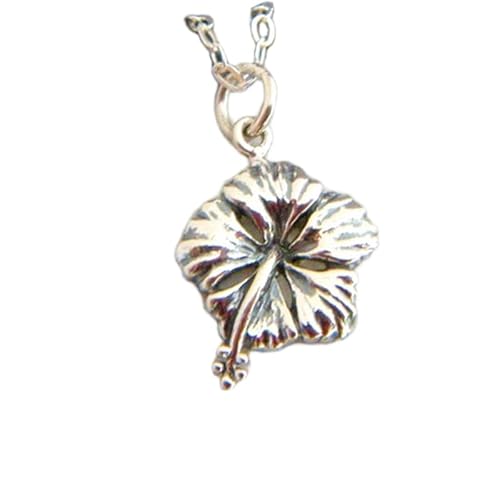 Halskette mit Hibiskusblüte aus 925er Sterlingsilber, tropische Blüte, zierlicher Schmuck, zierlicher Charm, zarter Anhänger für jeden Tag, Geschenk für sie, Hawaii-Charm | mit 45,7 cm | versilbert von LKBEADS