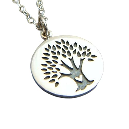 Halskette mit Lebensbaum aus 925er Sterlingsilber|Baum mit Herz|Naturanhänger|Schlichter, moderner Schmuck|Oxidierte Patina|Charm-Geschenk für jeden Tag für sie | Mit 18-Zoll-Kette | Versilbert | von LKBEADS