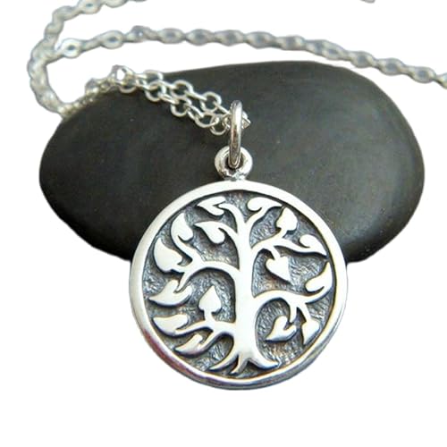 Halskette mit Lebensbaum aus 925er Sterlingsilber|Rustikaler Naturschmuck|Boho|Böhmischer Anhänger|Antikisiert|Oxidiert|Charm-Geschenk für jeden Tag für sie | Mit 18-Zoll-Kette | Versilbert | 0338 von LKBEADS