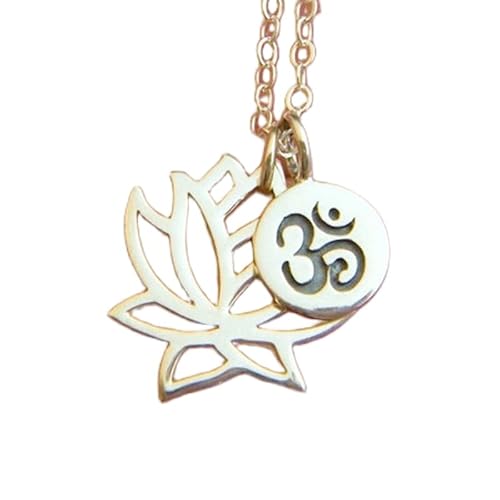 Halskette mit Lotusblüte und Om-Anhängern aus 925er Sterlingsilber|Östlich|Ohm-Charm, Yoga-Yogi-Schmuck|Schlicht, zart, für jeden Tag|Zierlich|Geschenk für sie | mit 18-Zoll-Kette | versilbert | von LKBEADS