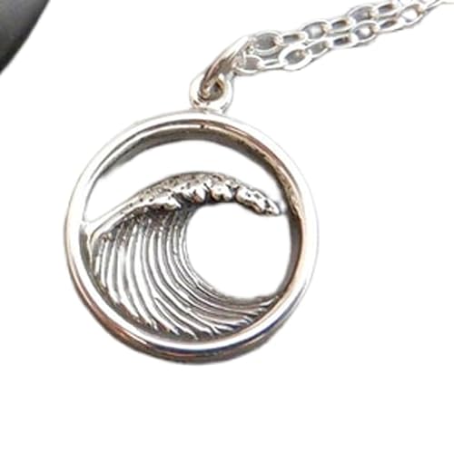 Halskette mit Ozeanwellen aus 925er Sterlingsilber|Kleiner Boho-Strandschmuck|Sommer-Charme|Surfbrett|Zierlicher Meeresanhänger als Geschenk für Surfermädchen | mit 45,7 cm | versilbert | 0318 von LKBEADS