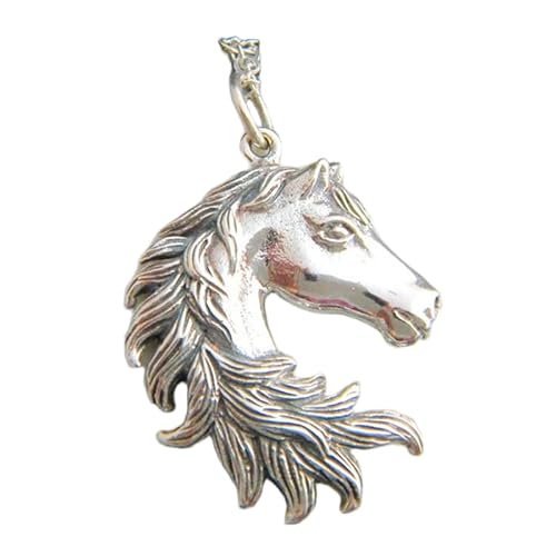 Halskette mit Pferdekopf aus 925er Sterlingsilber, kleine Mähne, Stolz, Liebe zum Reitsport, realistischer Anhänger, Geschenk für Tierliebhaber, schlichter Pferdeschmuck | mit 45,7 cm Kette | von LKBEADS
