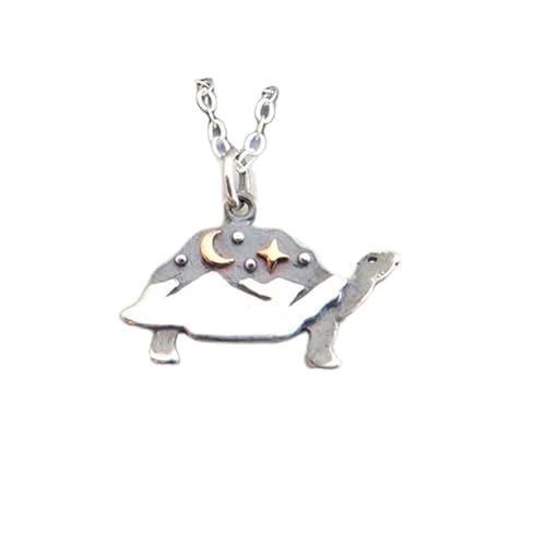 Halskette mit Schildkröte aus 925er Sterlingsilber mit Bergkette|Bronzefarbener Mond und Sterne|Anhänger mit wilder Schildkröte als Krafttier|Geduld, Weisheit und Stärke | mit 45,7 cm | versilbert von LKBEADS
