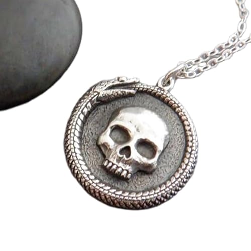 Halskette mit Schlangenschädel aus 925er Sterlingsilber|Kleiner Schlangenkreis|Schlange frisst Schwanz|Mystischer Halloween-Anhänger „Unendlichkeit, ewiges Leben“ | Mit 45,7 cm | versilbert | 0376 von LKBEADS