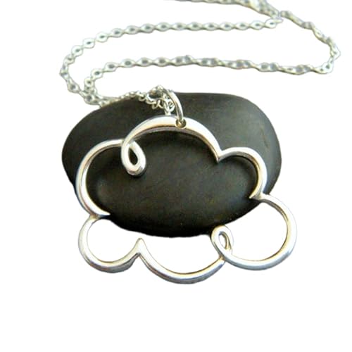 Halskette mit großer Wolke aus 925er Sterlingsilber|Kleiner, skurriler Drahtanhänger|Traumhaftes Luftelement, schlichter, mädchenhafter Charm|Lustiges Schmuckgeschenk für sie | mit 45,7 cm | von LKBEADS
