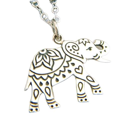 Halskette mit indischem Elefantenmotiv aus 925er Sterlingsilber, geätzt, kleiner Boho-Anhänger, böhmischer Tieranhänger, rustikaler Hindu-Schmuck, einzigartiges graviertes Geschenk für sie | mit von LKBEADS