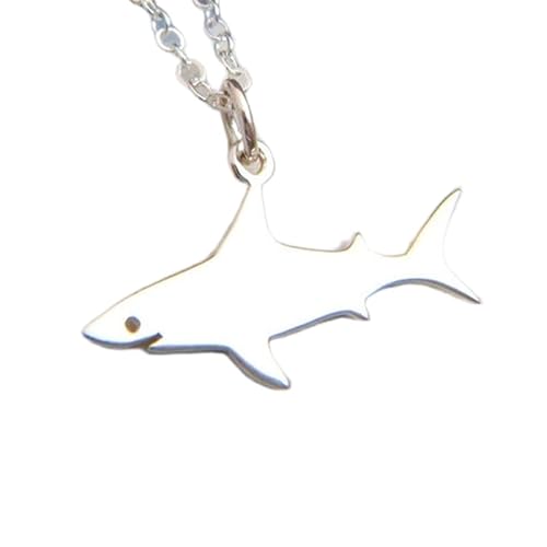 Halskette mit kleinem Hai aus 925er Sterlingsilber. Anhänger mit Raubtier, Fisch, Wassertier, Meerestier, Strandschmuck, Naturanhänger. Geschenk für sie | mit 45,7 cm langer Kette | versilbert | von LKBEADS