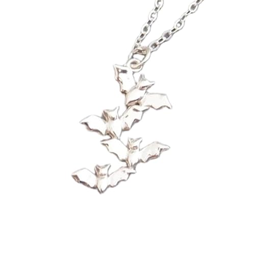 Halskette mit kleinen fliegenden Fledermäusen aus 925er Sterlingsilber|Halloween-Anhänger|Vier 4 kaskadierende Fledermäuse|Fledermaus-Familiengruppe|Mystisches Wesen der Nacht | mit 18-Zoll-Kette | von LKBEADS