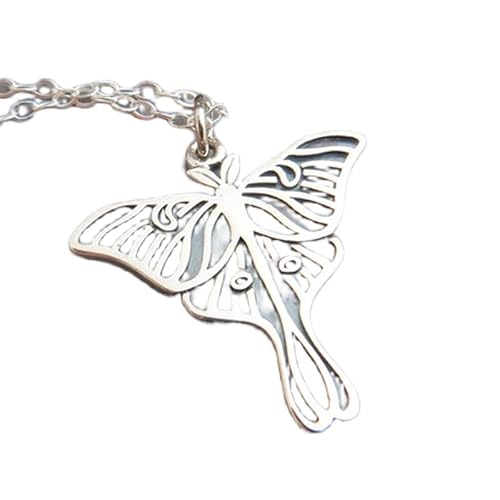 Halskette mit kleiner Luna-Motte aus 925er Sterlingsilber, geätzter Insektenanhänger, Gothic, gruseliger Halloween-Schmuck, Mond, Nacht, Kreatur, Naturgeschenk | mit 45,7 cm | versilbert | 0017 von LKBEADS