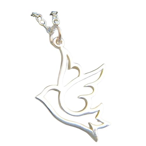 Halskette mit kleiner Taube aus 925er Sterlingsilber, Vogel, Friedenssymbol, skurriler Tieranhänger, spiritueller Geist, einfacher Liebes- und Gedenkschmuck, Charm | mit 45,7 cm | versilbert | 0655 von LKBEADS