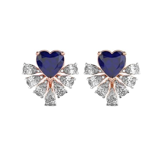 Herz-Ohrstecker aus 925er Sterlingsilber | Roségold-Beschichtung | Anzahl der Steine: 16 | Edelsteingröße: 0,08–0,17 mm | Gewicht: 2,82 Karat | Form: Herz & Birne | 4,864 Gramm | LKE_R_00097 von LKBEADS