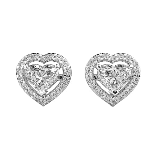 Klassische Herz-Ohrstecker aus 925er Sterlingsilber | Versilberung, Nr. Stein: 38, Edelsteingröße: 0,10–0,49 mm | Gewicht: 1,11 Karat, Form: Rund & Herz | 3,522 Gramm | • Luxus • W_00008 von LKBEADS