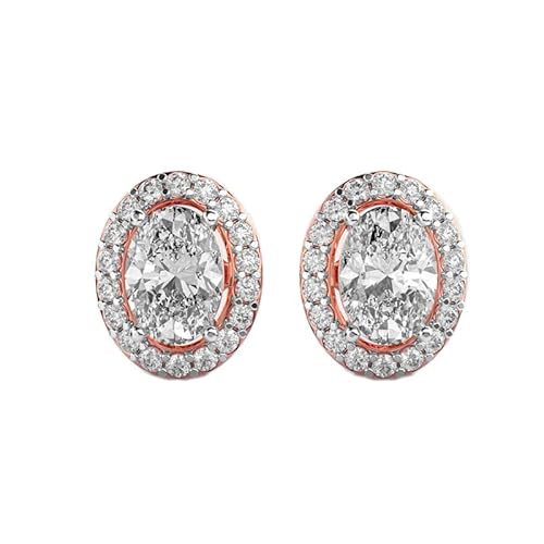 Klassische ovale Ohrstecker aus 925er Sterlingsilber | Roségoldbeschichtung | Anzahl der Steine: 38 | Edelsteingröße: 0,10–0,069 mm | Gewicht: 1,28 Karat | Form: rund und oval | 4,356 Gramm || R_00003 von LKBEADS