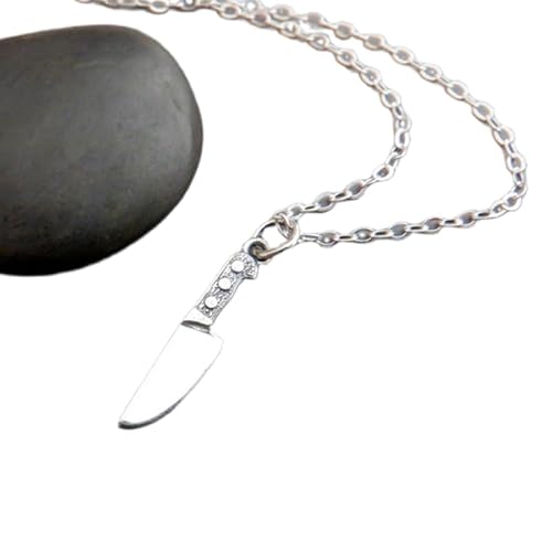 Kochmesser-Halskette aus 925er Sterlingsilber. Kochutensil. Charm für französische Küchenköche. Bäckerliebe. Kleines Mini-Lebensmittelwerkzeug | mit 45,7 cm langer Kette | versilbert | L_PN_0155 von LKBEADS