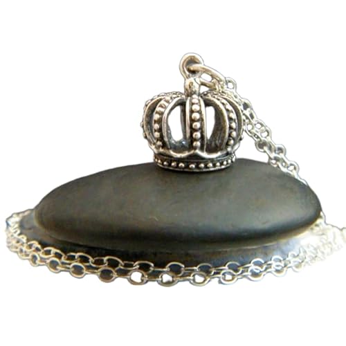 Kronenkette aus 925er Sterlingsilber|Silber|Kleiner Anhänger mit Prinzessinnen-Königskönigin-Krone, skurriler Boho-Schmuck, kunstvolles einzigartiges Geschenk für sie | mit 45,7 cm | versilbert | von LKBEADS