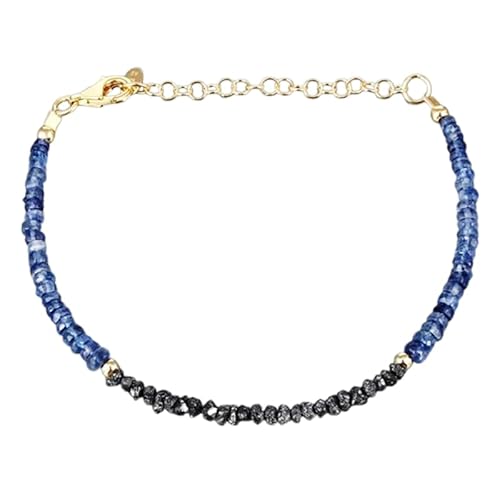 Kyanit und schwarzer Diamant, 3–3,5 mm, Reifen- und Nugeet-Form, grobe und glatt geschliffene Perlen, 17,8 cm, verstellbarer vergoldeter Verschluss, Armband für Männer und Frauen | LK_STACK_07904 von LKBEADS