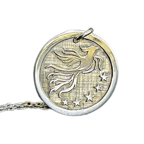 LKBEADS 925 Sterling Silber | Halskette mit Phönix-Medaillon | Anhänger | mit 18 Zoll Kettenstift. Größe: 24 mm | Wiedergeburtsschmuck, versilbert, handgefertigter Unisex-Schmuck | LKRPS_00322 von LKBEADS