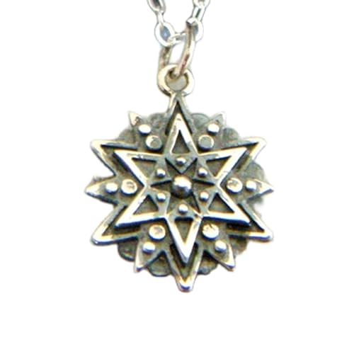 LKBEADS 925 Sterling Silber Inspiration Mandala Halskette Affirmation kleiner Lotusblüten-Anhänger Zen-Universum-Charme Boho-Schmuck spirituelles Yoga | mit 18 Zoll Kette | versilbert | L_PN_0554 von LKBEADS