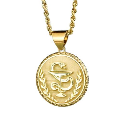 LKBEADS 925 Sterling Silber Luxus Anhänger 22mm, Ohne Kette, Apotheken Symbol, Medizin Abschluss Schmuck, Schale, Apotheker Medaille, Of Hygieia Charm, vergoldet|LK_OPC_00387 von LKBEADS