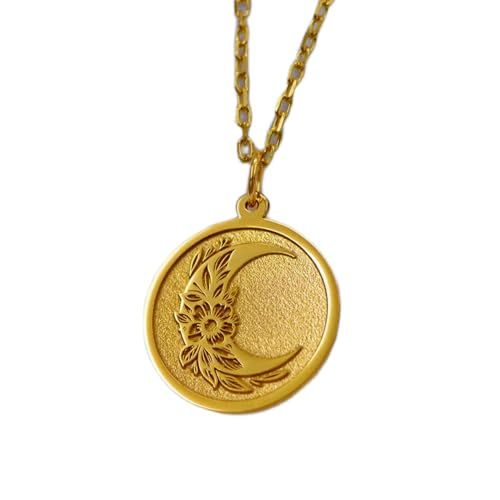 LKBEADS 925 Sterling Silber Luxus Anhänger 22mm, Ohne Kette, Mond & Blumen - Himmlischer Garten Für Sie, Minimalistischer Blumenschmuck, Mit Gratis Gravur, Vergoldet|LK_OPC_01653 von LKBEADS