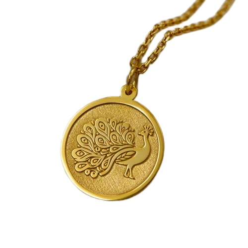 LKBEADS 925 Sterling Silber Luxus Anhänger 22mm, Ohne Kette, Pfau - Handgefertigte Feder, Symbolischer Tierschmuck, Natur Charm, Unikat, vergoldet|LK_OPC_01668 von LKBEADS