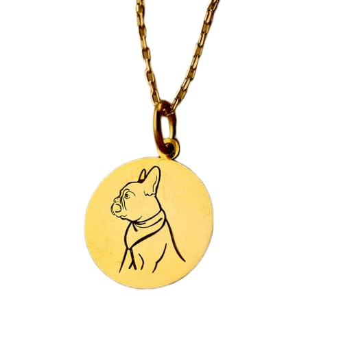 LKBEADS 925 Sterling Silber Luxus Anhänger 24mm, Ohne Kette, Französische Bulldogge, Hundeschmuck, Charm Coin, Frau, vergoldet Handgefertigt|LK_OPC_01389 von LKBEADS