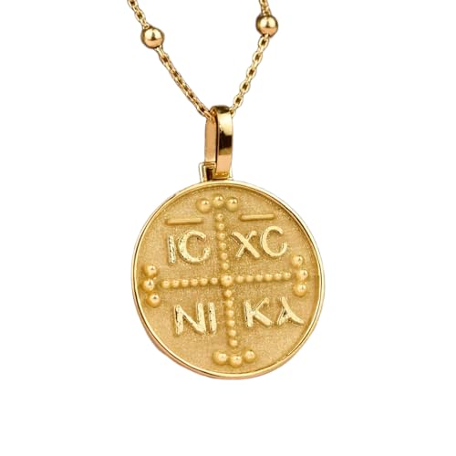 LKBEADS 925 Sterling Silber Luxus Anhänger 24mm, ohne Kette, Konstantinato Kreuz für Frauen, Griechisch, Ostorthodoxe Icxc Nika Münze, Taufe, vergoldeter handgefertigter Schmuck|LK_OPC_00519 von LKBEADS