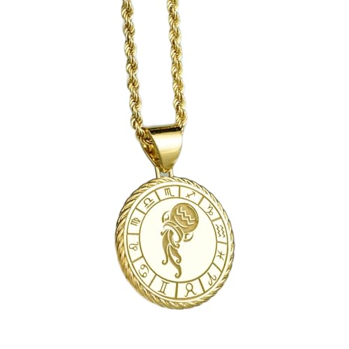 LKBEADS 925 Sterling Silber Luxus Anhänger 26mm, Ohne Kette, Wassermann, Sternzeichen Seil, Horoskop Schmuck, Himmlisches Medaillon, Februar Stern, vergoldet Handgefertigt|LK_OPC_00199 von LKBEADS