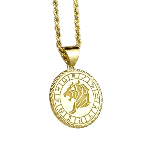 LKBEADS 925 Sterling Silber Luxus Anhänger 26mm, ohne Kette, Löwe, Sternzeichen, Horoskop Seil Medaillon, Zeichen, Astrologie Schmuck, Sternscheibe, vergoldet, handgefertigt|LK_OPC_00196 von LKBEADS
