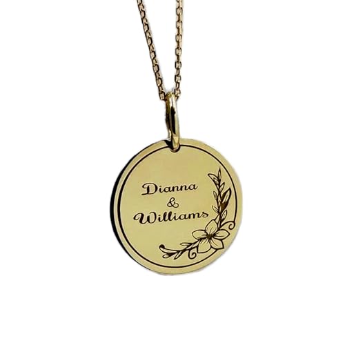LKBEADS 925 Sterling Silber Luxus Anhänger 28mm, Ohne Kette, Name, Scheibe Blumennamen, Gravierter Schmuck, Blumenanhänger, Zierlich Doppelt, Vergoldet Handgefertigt|LK_OPC_00609 von LKBEADS