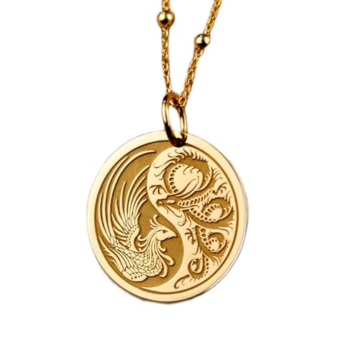 LKBEADS 925 Sterling Silber Luxus Anhänger 28mm, Ohne Kette, Ying Yang Drache Phönix, Mythologie Schmuck, Alt Chinesisch, Scheibenanhänger, Für Frauen, vergoldet Handgefertigt|LK_OPC_00852 von LKBEADS